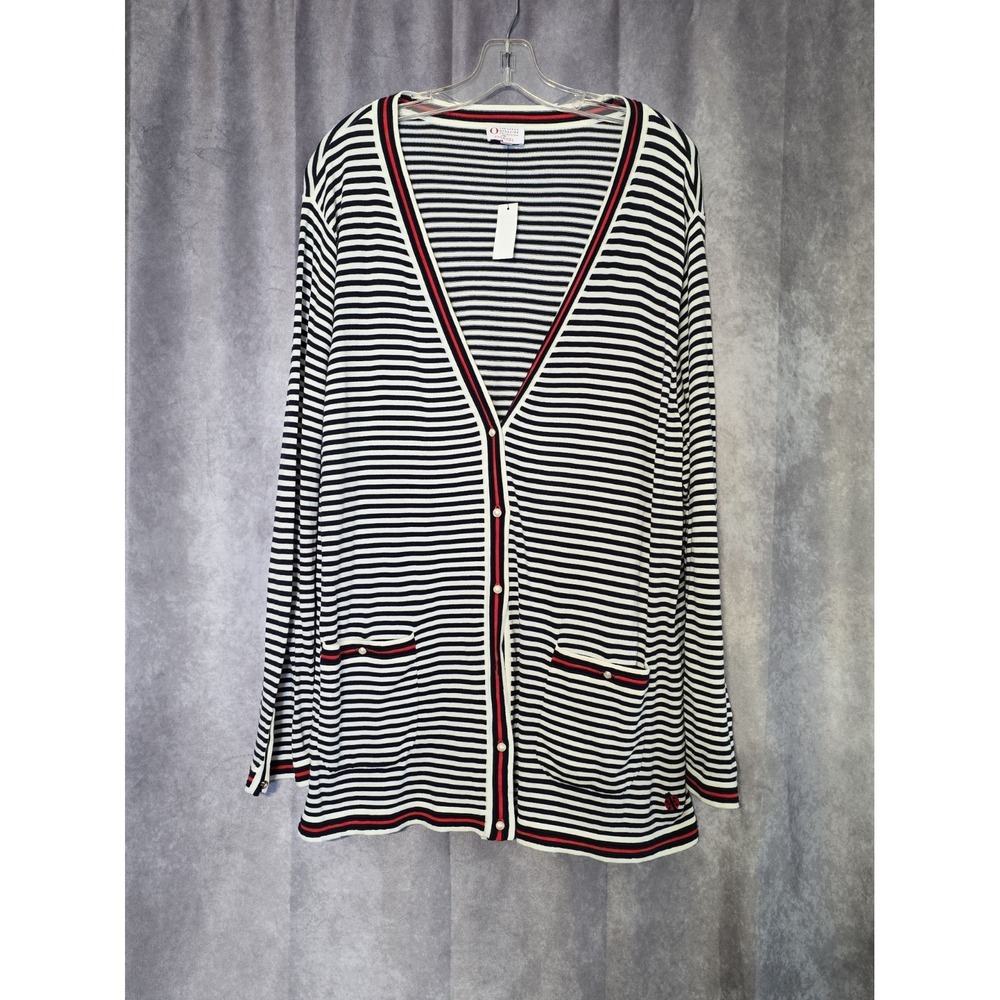 The Oprah Magazine Collection Talbots Cardigan Womens 3X Striped Pockets Buttons